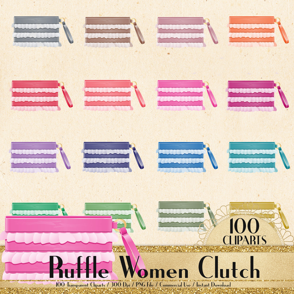 100 Ruffle Women Hand Clutch Cliparts, Planner Clipart, Scrapbook, Princess Clipart, Fashion Cliparts, Bridal Clipart, Bridal Shower,Handbag