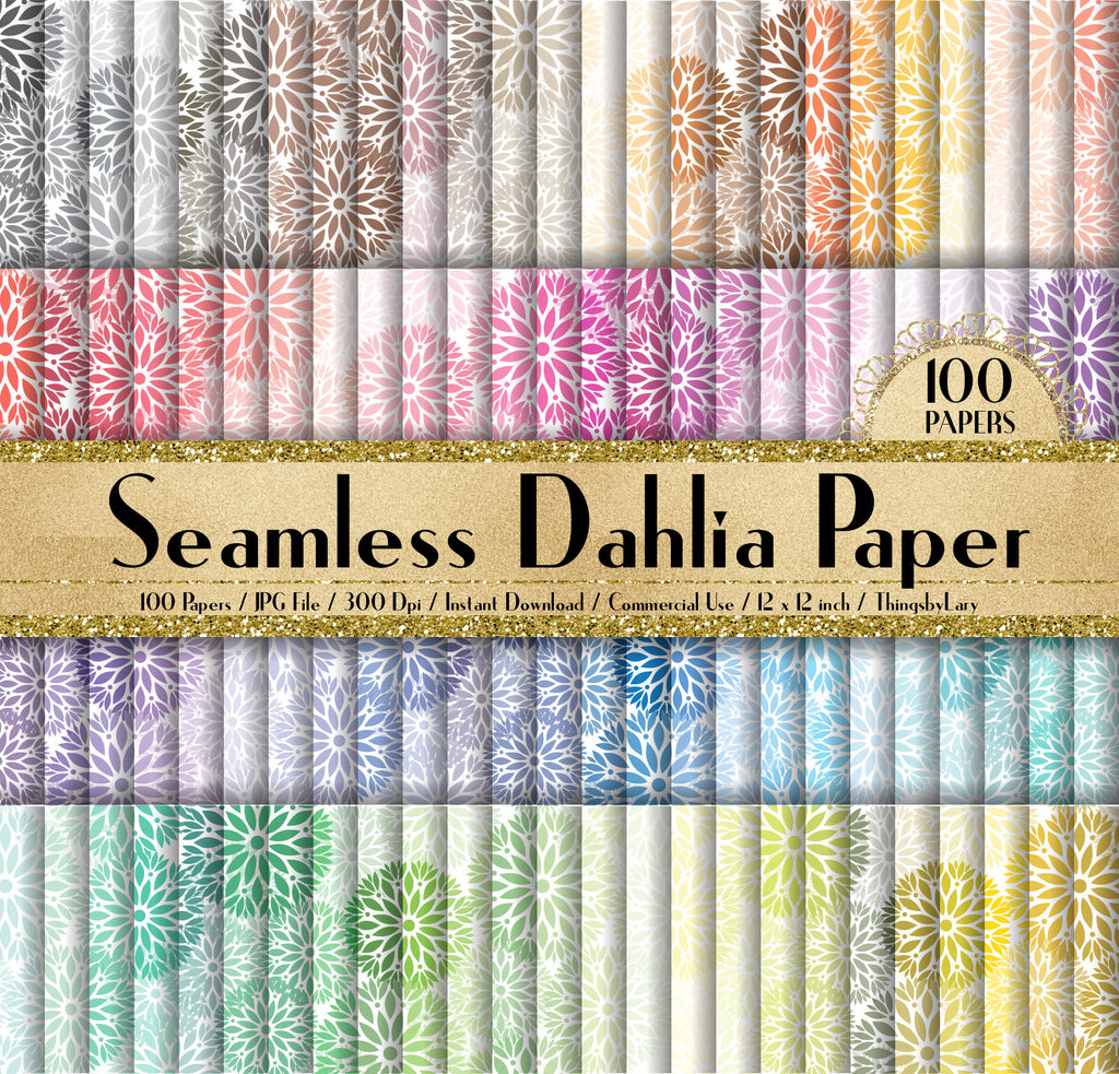 100 Seamless Dahlia Flower Papers 12 inch 300 Dpi Instant Download Commercial Use, Planner Paper, Scrapbooking Floral Kit, Seamless