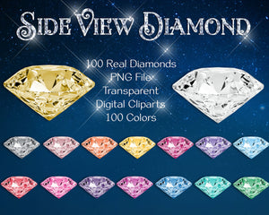 100 Side View Real Diamond Cliparts, 100 Colors, commercial use,Planner Clipart, Wedding Diamond, Diamond Ring Clipart, Digital Diamond Ring