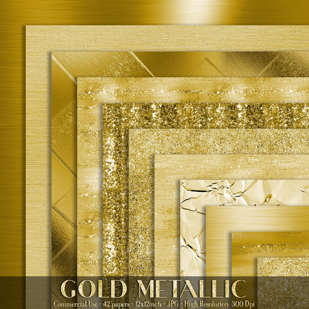 42 Gold Metallic Papers 12 inch, 300 Dpi Planner Paper, Commercial Use, Scrapbook Paper, Gold Metallic, Luxury Gold Paper, Digital Metallic
