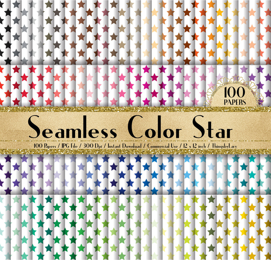 100 Seamless Color Star Papers 12 inch 300 Dpi Instant Download Commercial Use, Planner Paper, Scrapbooking Party Kit, Seamless