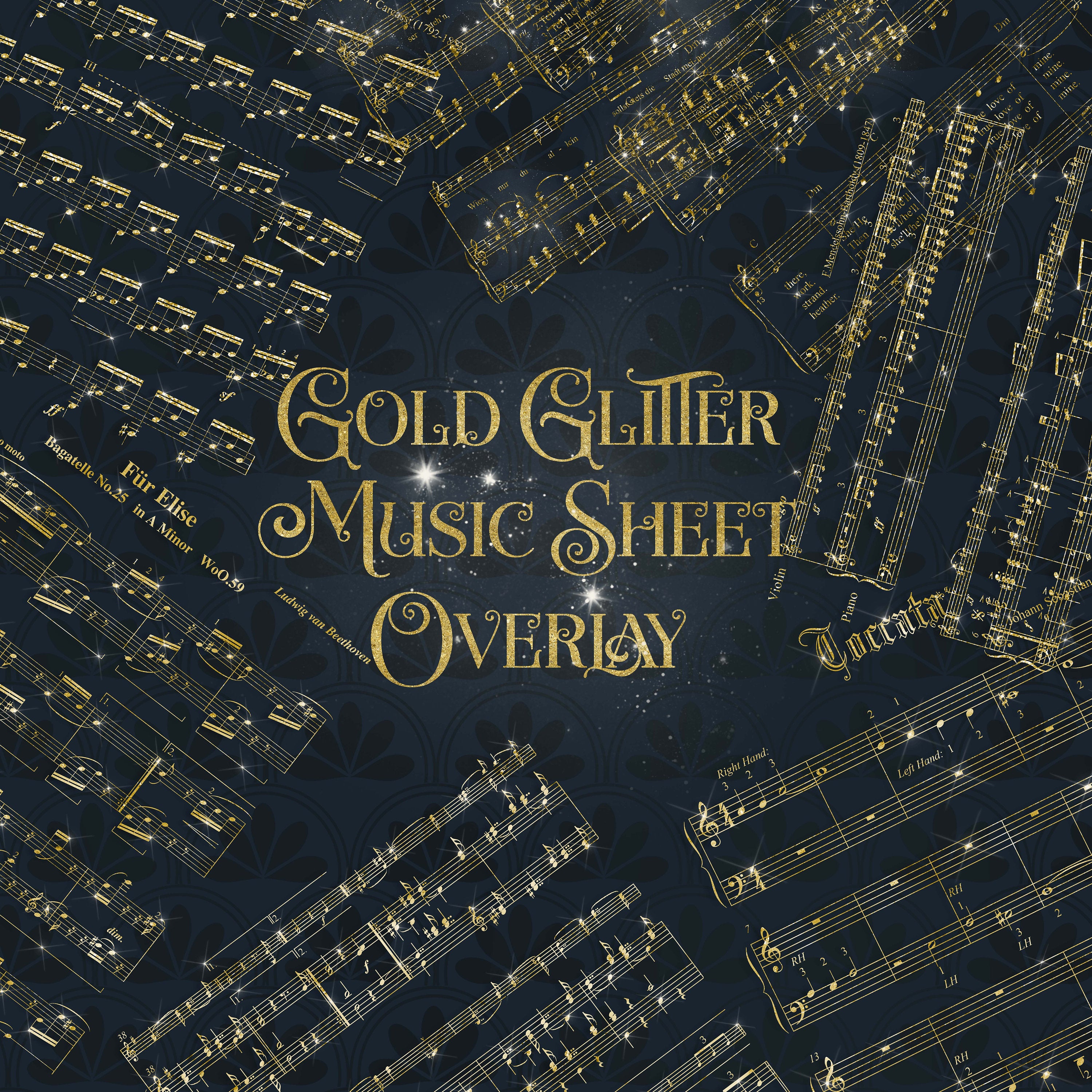 8 Gold Glitter Music Sheet Overlay Images 12 inch, 300 Dpi Planner Paper, Commercial Use, Scrapbook Paper, Digital Music Sheet Overlay