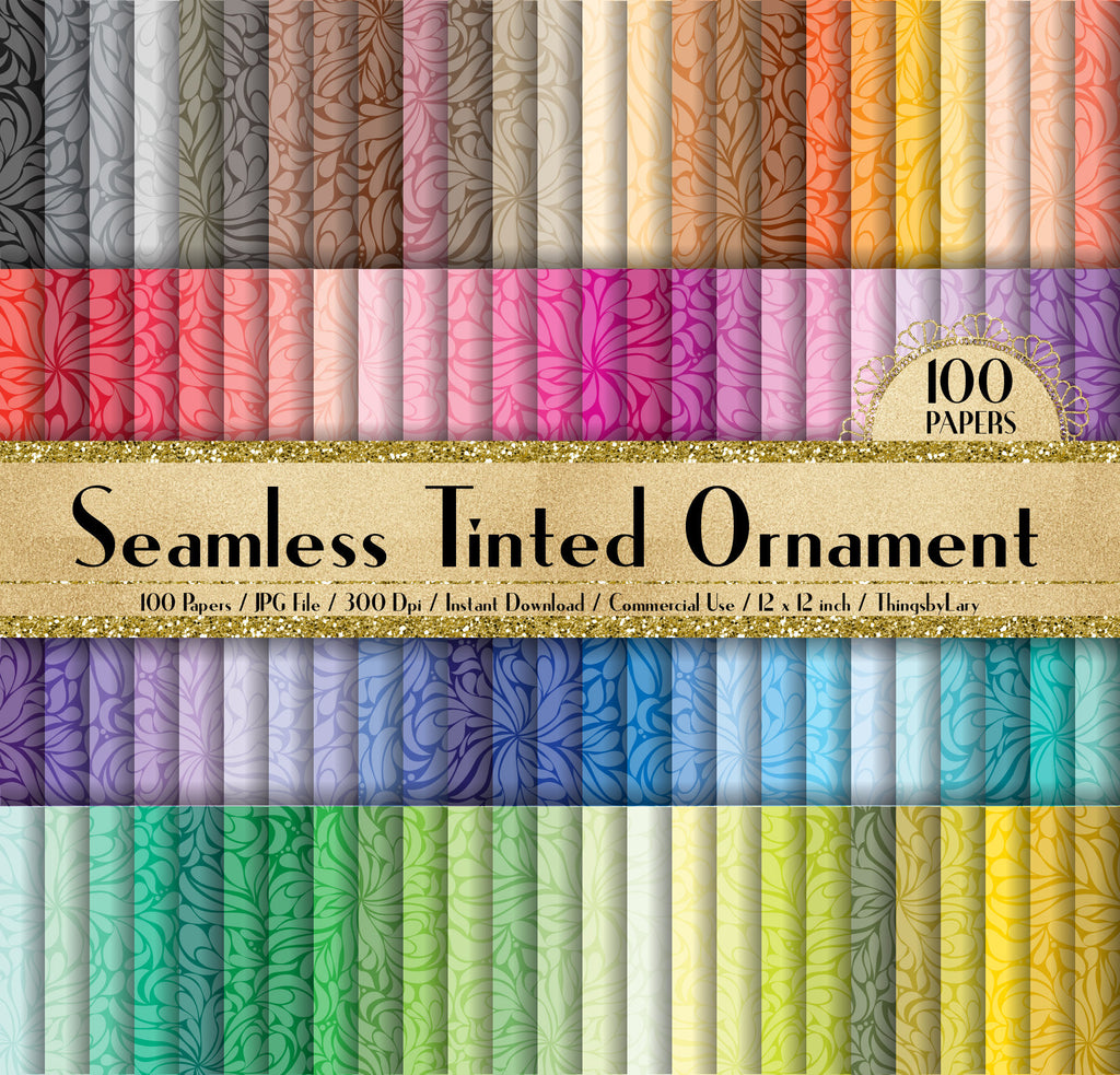 100 Seamless Tinted Ornament Papers 12 inch 300 Dpi Instant Download Commercial Use, Planner Paper, Scrapbooking Wedding Kit, Seamless