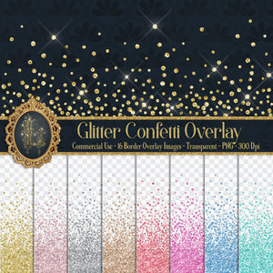 16 Glitter Confetti Overlay Images, 16 Colors, Glitter Borders, Glitter Confetti Clipart, Digital Confetti, Glitter Overlay, Commercial Use