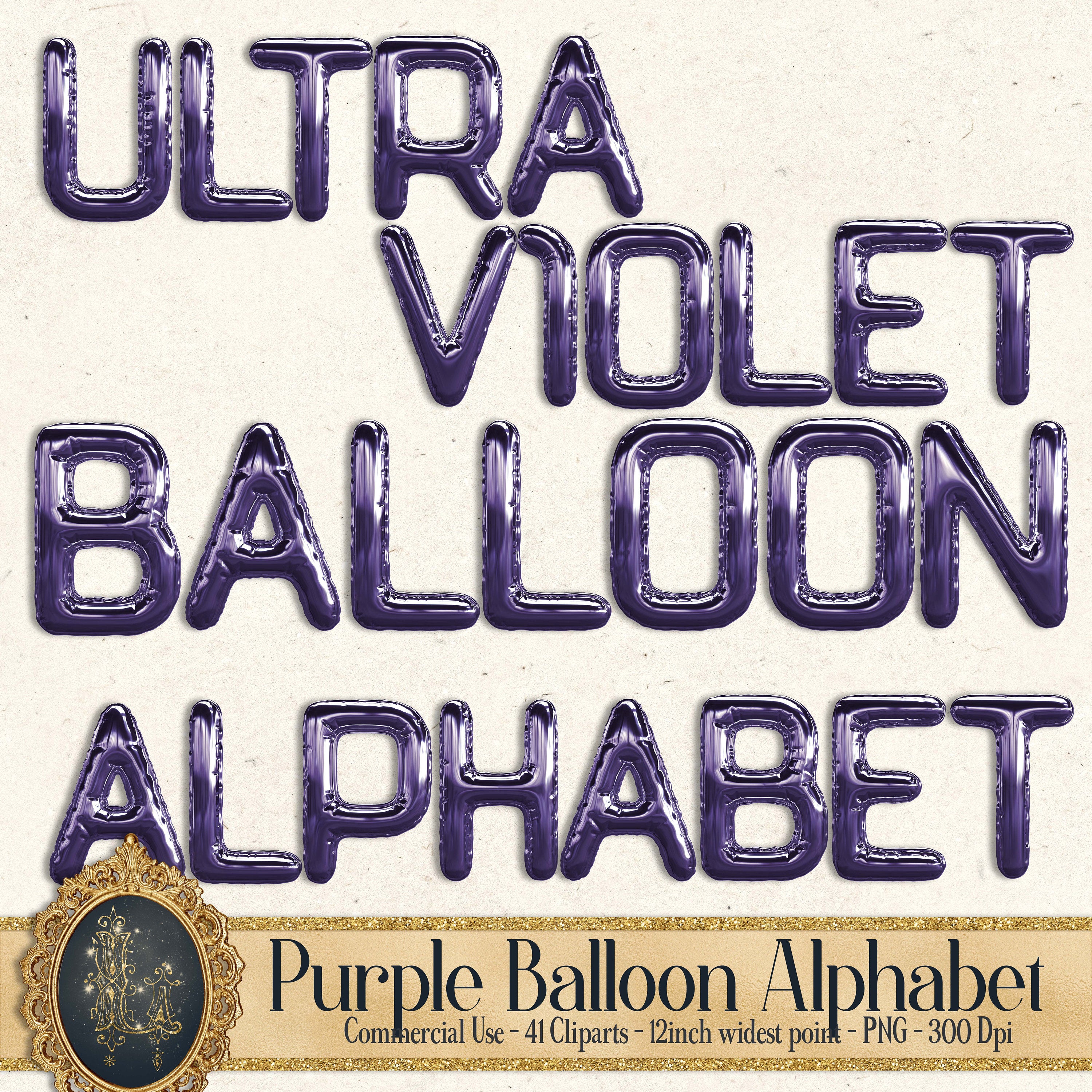 Ultra Violet Balloon Alphabet 41 Cliparts, 300 Dpi Planner Paper, Commercial Use, Scrapbook Paper, Digital Purple Alphabet, Purple Balloon