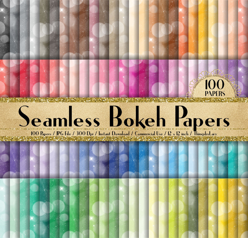 100 Seamless Dot Bokeh Papers 12 inch 300 Dpi Commercial Use Instant Download, Scrapbooking Glam Kit, Seamless Bokeh, Dot Bokeh Papers