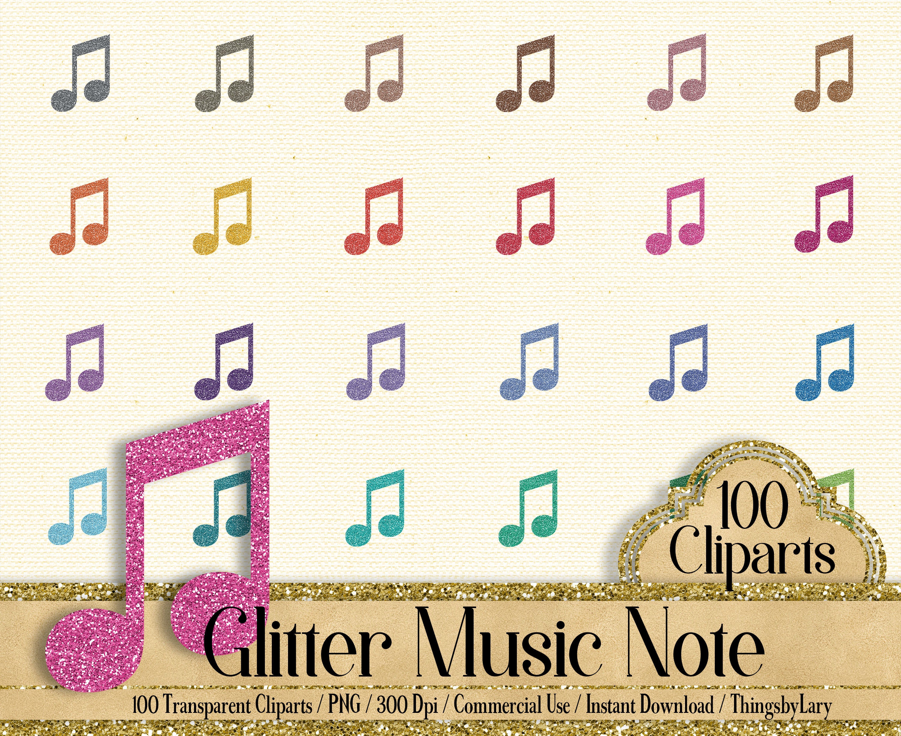 100 Glitter Music Note Clip Arts,300 Dpi Planner Clipart, Scrapbooking, Bridal Shower, Kid Birthday Party, Glitter Clipart, Glitter Graphic