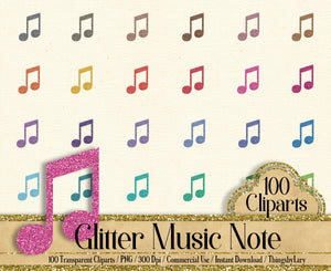 100 Glitter Music Note Clip Arts,300 Dpi Planner Clipart, Scrapbooking, Bridal Shower, Kid Birthday Party, Glitter Clipart, Glitter Graphic