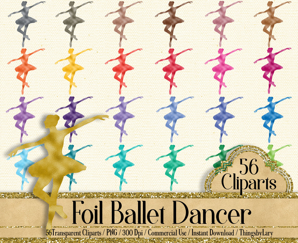 100 Foil Ballet Dancer Silhouette Clip Arts 300 Dpi Instant Download Commercial Use Planner Clipart, Scrapbooking Princess Kit, Luxury Kit