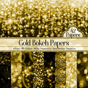 42 Gold Bokeh Papers 12 inch, 300 Dpi Planner Paper, Commercial Use, Scrapbook Paper, Gold Glitter Bokeh , Luxury Gold Paper, 24k Gold Paper