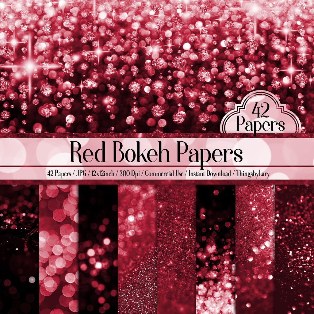 42 Red Bokeh Papers 12 inch, 300 Dpi Planner Paper, Commercial Use, Scrapbook Paper, Red Glitter Bokeh , Valentine Bokeh, Christmas Bokeh