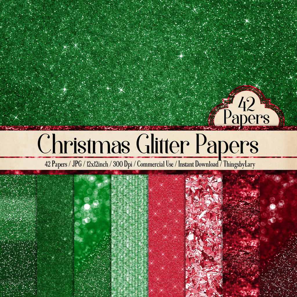 42 Christmas Glitter Papers 12 inch, 300 Dpi Planner Paper, Commercial Use, Scrapbook Paper, Glitter, Luxury Paper, Christmas Decoration