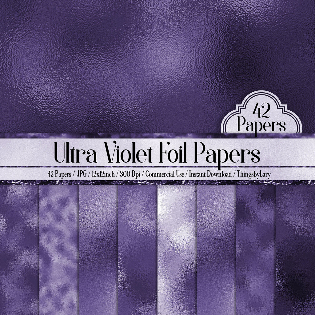 42 Ultra Violet Foil Papers 12 inch, 300 Dpi Planner Paper, Commercial Use, Scrapbook Paper, Ultra Violet Foil, Digital Luxury Purple Paper