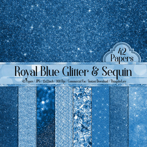 42 Royal Blue Glitter Papers 12 inch, 300 Dpi Planner Paper, Commercial Use, Scrapbook Paper, Royal Blue Glitter, Digital Luxury Blue Paper