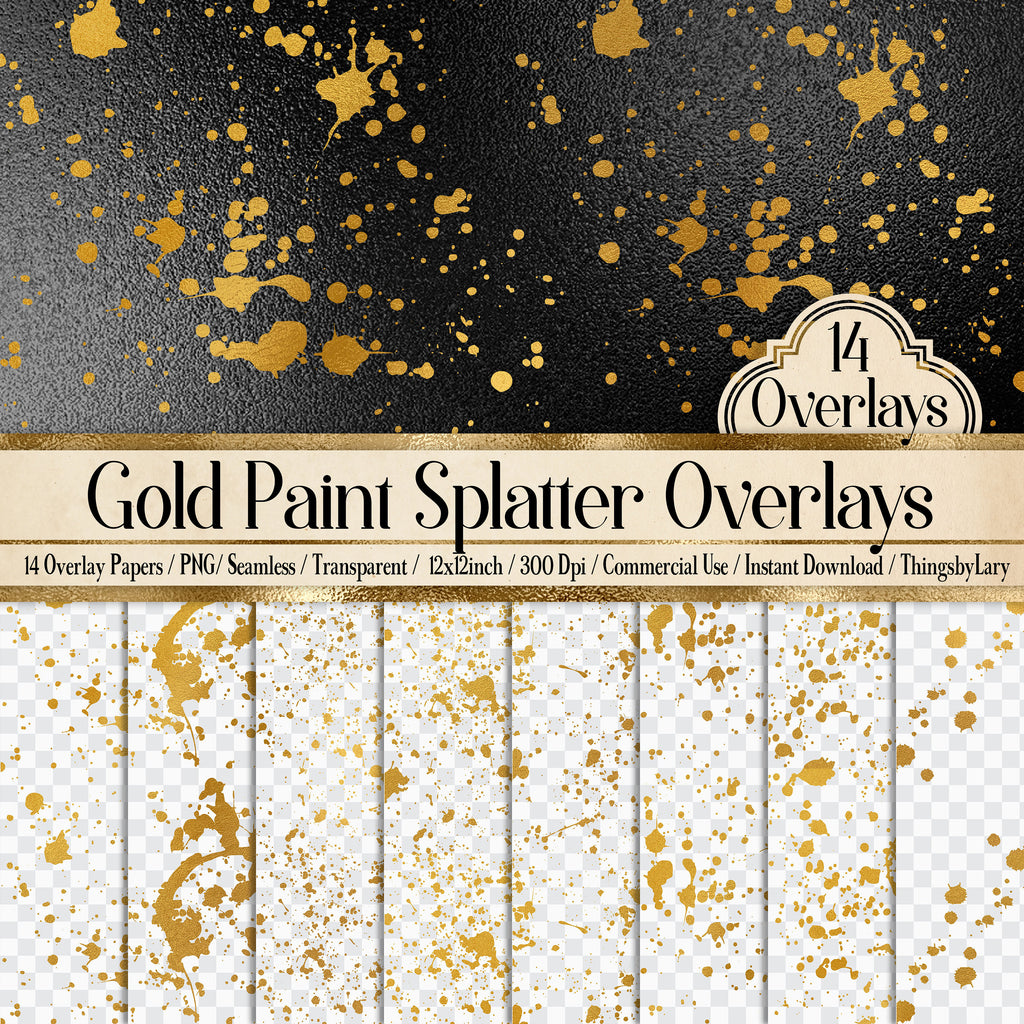 14 Seamless Gold Paint Splatter Overlay Images 300 Dpi Instant Download Commercial Use, Gold Paint Overlay, Gold Splatters, Luxury Kit