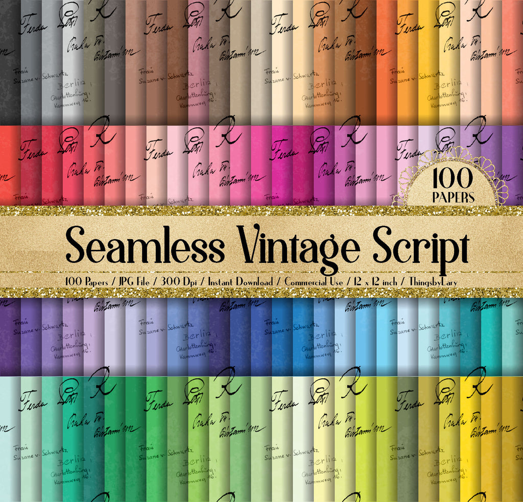 100 Seamless Vintage Script Papers 12 inch 300 Dpi Commercial Use Instant Download,Seamless Script Papers,Seamless Vintage Papers