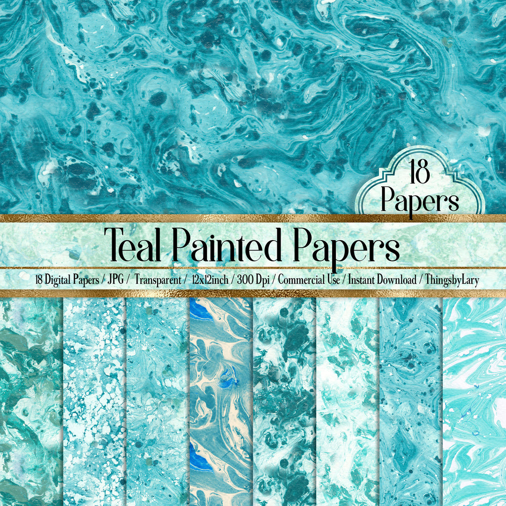 18 Teal Painted Texture Papers 12inch, 300 Dpi Planner Paper, Commercial Use, Scrapbook Paper, Painted Paper, Paint Liquid, Watercolor Paper