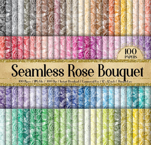 100 Seamless Watercolor Rose Bouquet Papers 12 inch 300 Dpi Commercial Use Instant Download,Seamless Rose Bouquet,Watercolor Papers