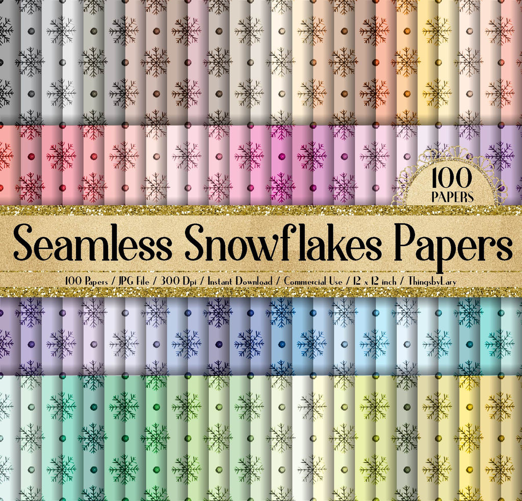 100 Seamless Watercolor Snowflake Papers 12 inch 300 Dpi Commercial Use Instant Download,Seamless Snowflake,Watercolor Papers