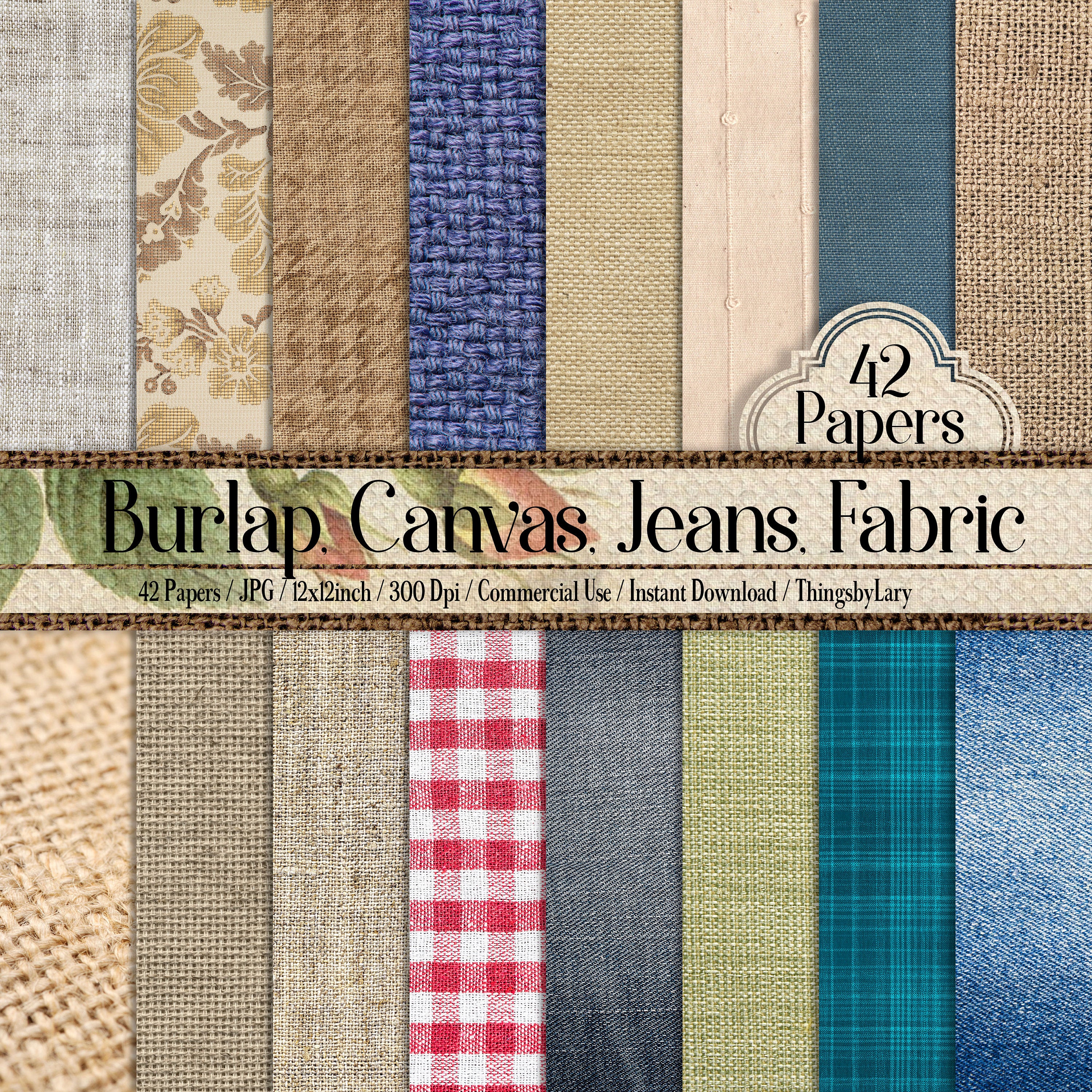 42 Different Fabric Texture Papers Burlap, Canvas, Jeans, Denim, Plaid Antique 12 inch 300 Dpi Instant Download Commercial Use Planner Paper