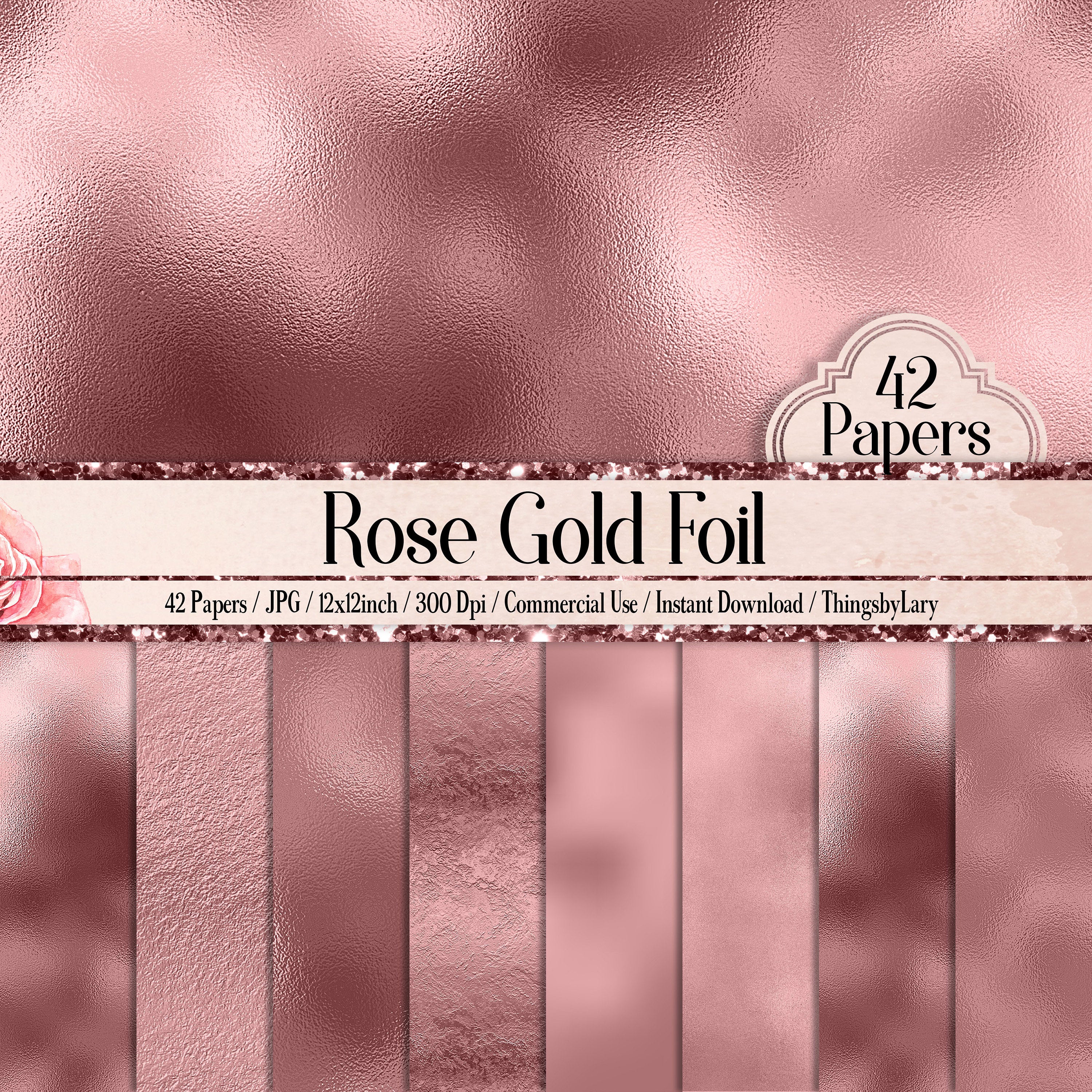42 Rose Gold Foil Papers 12 inch, 300 Dpi Planner Paper, Commercial Use, Scrapbook Paper, Rose Gold Foil, Rosegold Rose Gold Paper