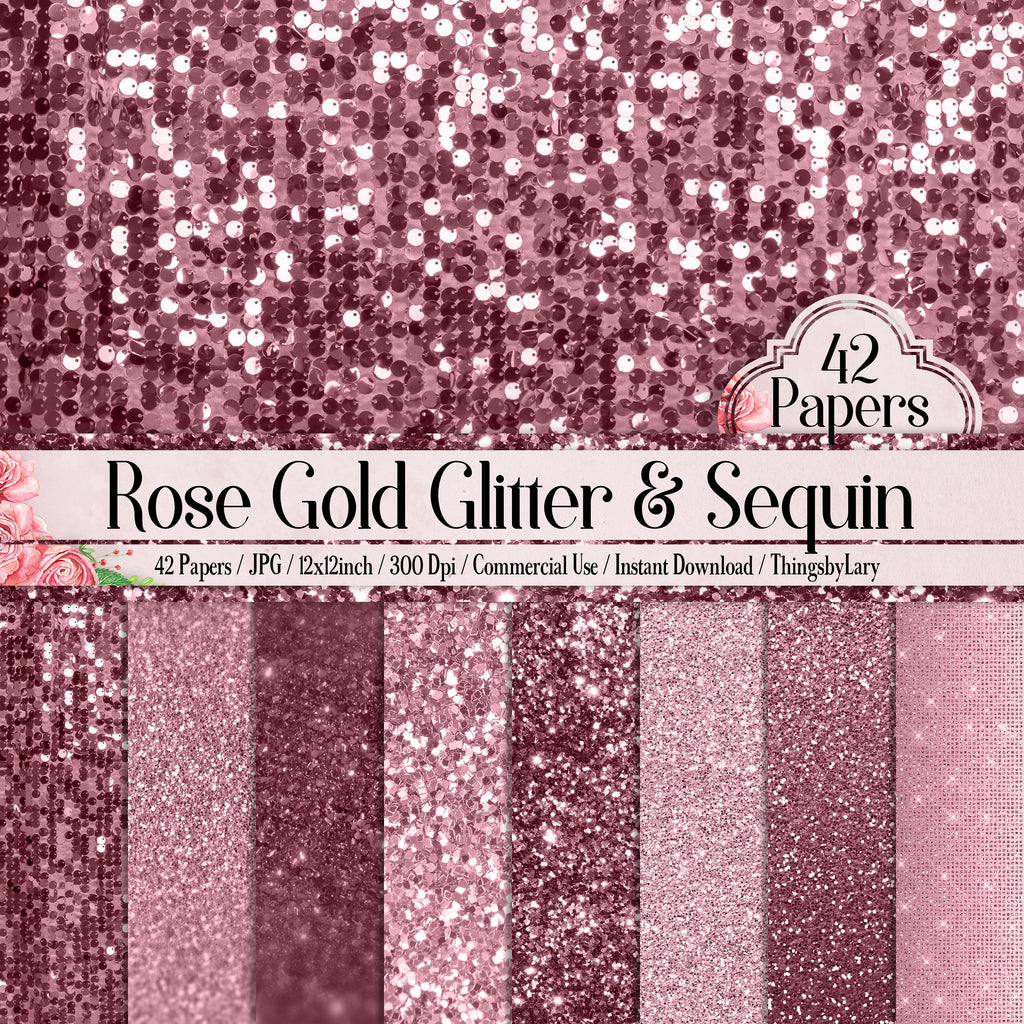 42 Rose Gold Glitter Papers 12 inch, 300 Dpi Planner Paper, Commercial Use, Scrapbook Paper, Glitter, Rosegold Rose Gold Paper