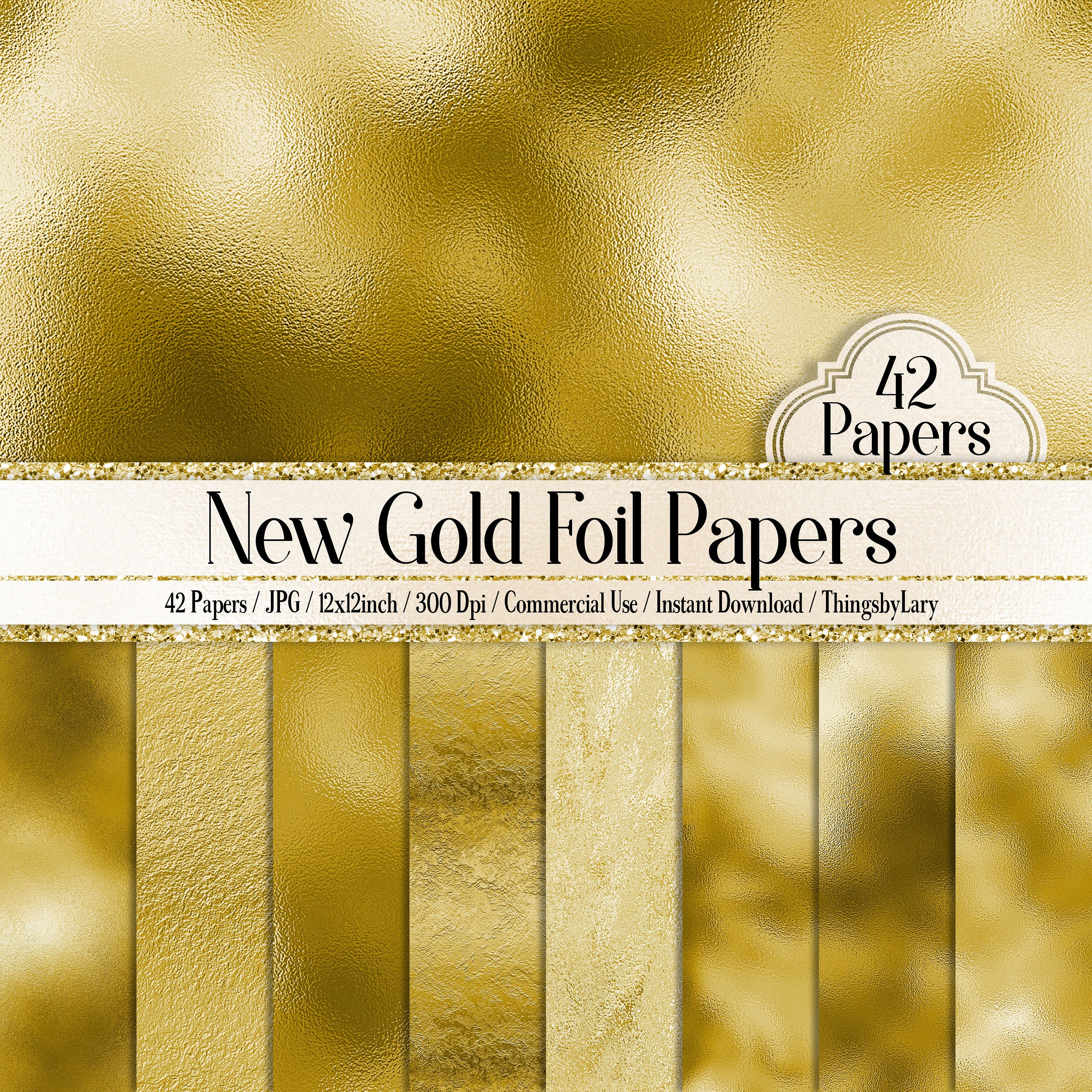 42 Gold Foil Papers 12 inch, 300 Dpi Planner Paper, Commercial Use, Scrapbook Paper, Gold Foil, Luxury Gold Paper, Digital Gold Foil Paper