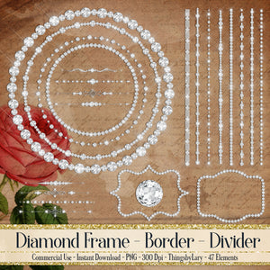 Diamond Frame, Diamond Dividers, Diamond String, Diamond Circle,Diamond Clipart,300 Dpi,Commercial Use,Bridal Shower,Wedding Invitation