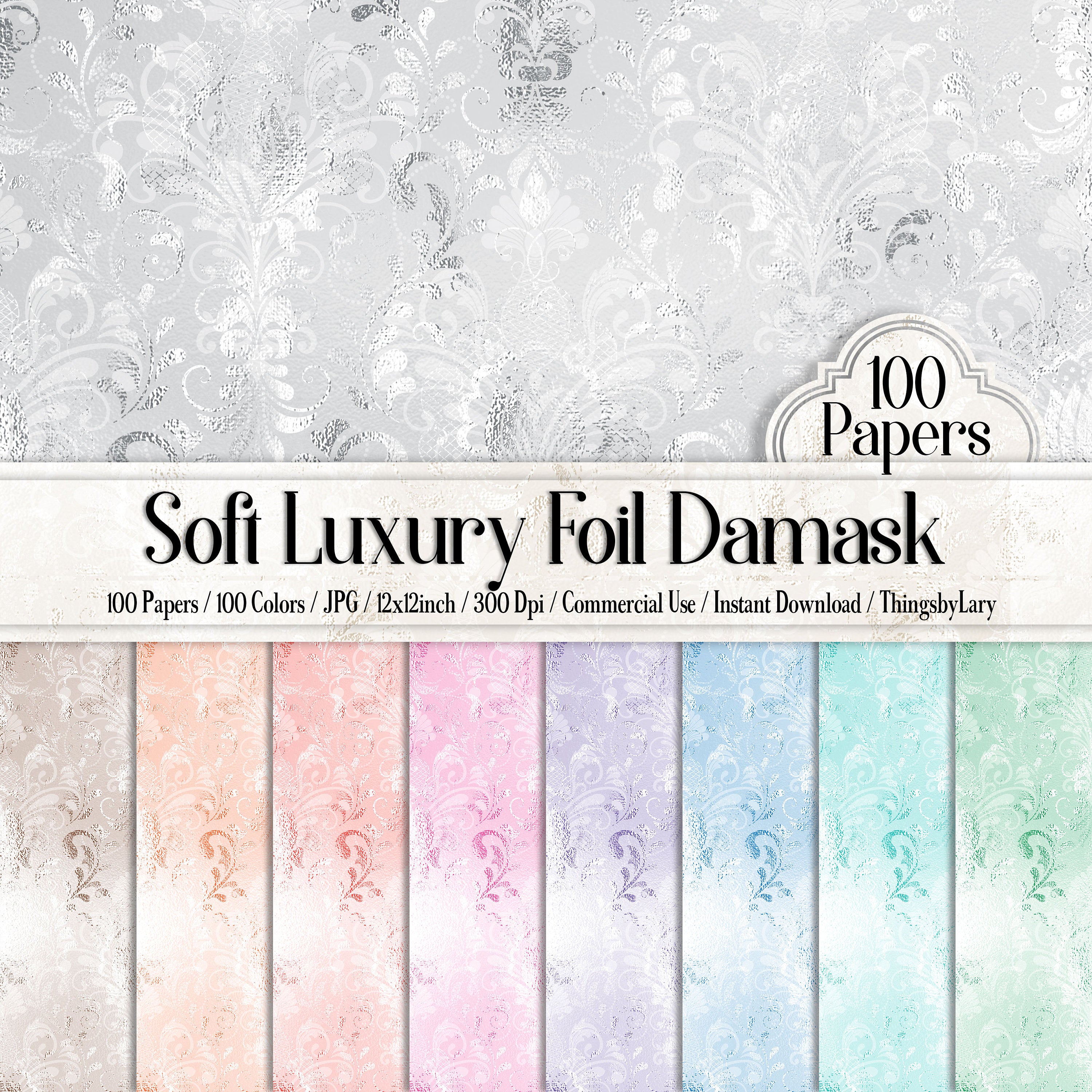 100 Soft Luxury Foil Damask Texture Papers in 12inch, 300 Dpi Planner Paper, Scrapbook Paper, Foil Paper, Luxury Paper, Digital Foil Paper