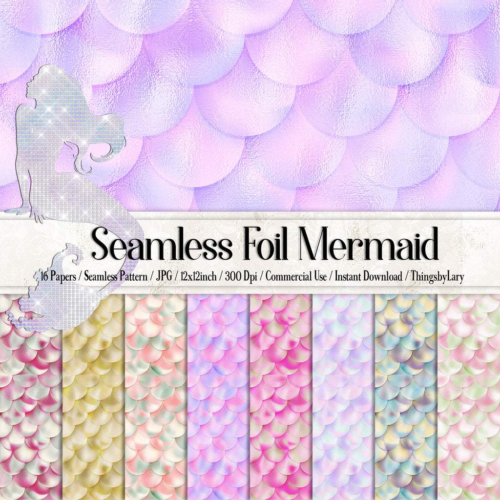 16 Seamless Foil Mermaid Scale Papers Rainbow Mermaid Paper, Digital Mermaid Paper Instant Download Commercial Use Foil Mermaid Dragon Scale