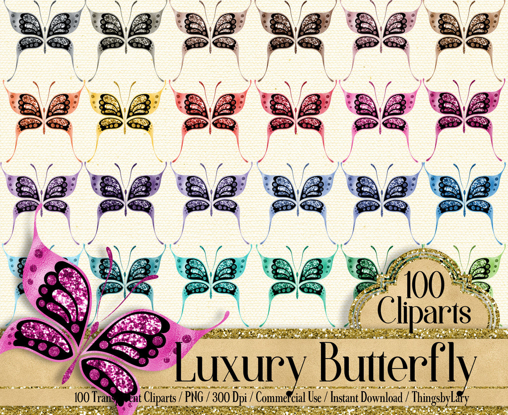 100 Luxury Butterfly Cliparts, Planner Clipart, Colorful Butterfly Clipart, Wedding Graphic, Romantic Graphic, Butterfly Design