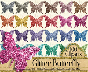 100 Luxury Glitter Butterfly Cliparts, Planner Clipart, Colorful Butterfly Clipart Wedding Graphic Romantic Graphic Glitter Butterfly Design