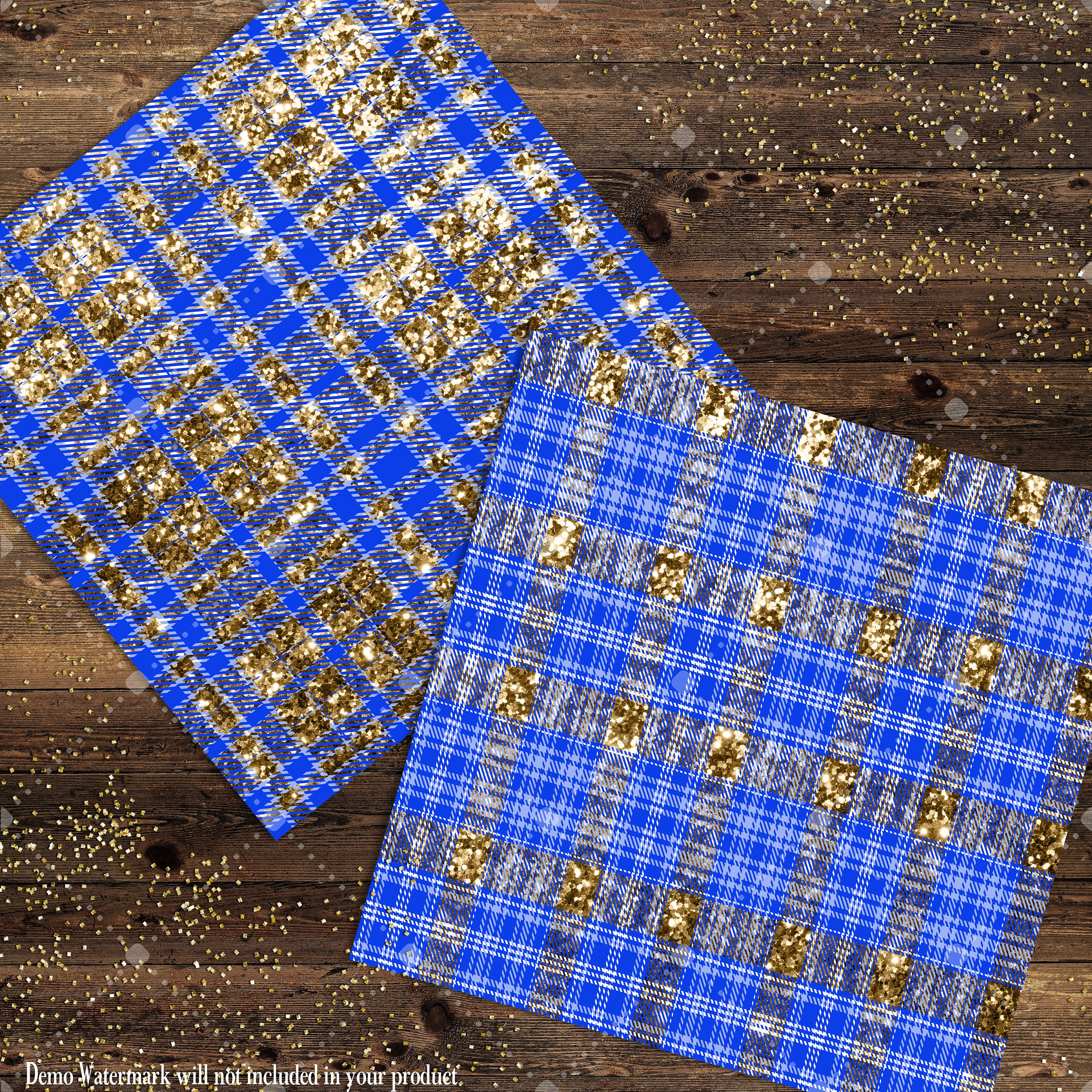 16 Luxury Gold and Royal Blue Glitter Plaid Tartan digital paper pack 12inch 300 dpi commercial use instant download Bonus 2 Glitter Papers