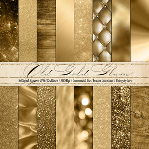 16 Luxury Old Gold Glam Digital Papers 12inch 300 dpi commercial use instant download, Bokeh Glitter Foil Metallic Sequin Satin Silk Wood