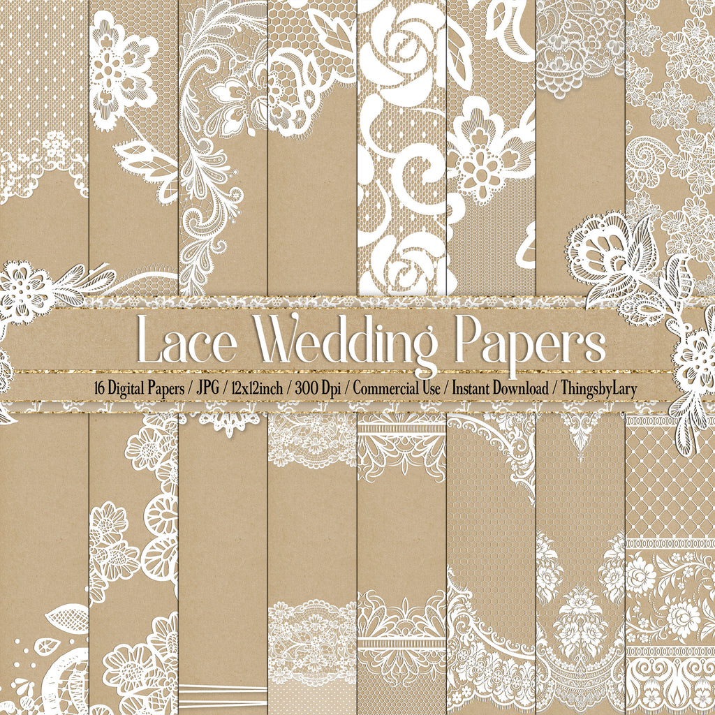 16 White Lace Craft Wedding Papers 12inch 300 dpi commercial use instant download, White Wedding, Wedding Invitation, Scrapbooking Lace Kit