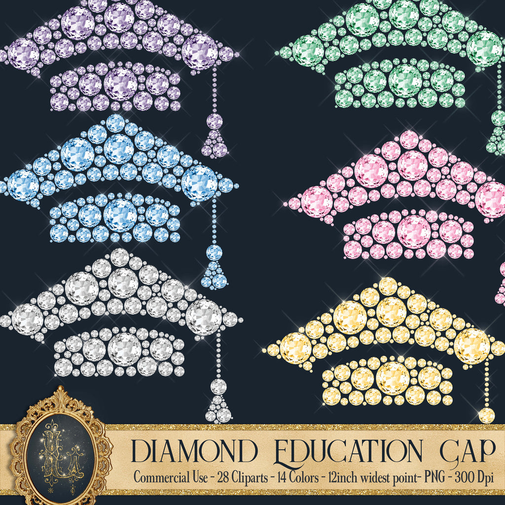 28 Diamond Education Cap Cliparts, 300 Dpi, Instant Download, Commercial Use, Transparent, Diamond Clip Art, Graduation Clipart