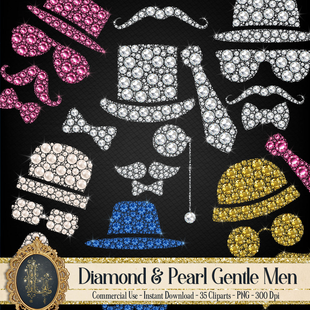 35 Diamond Gentle Men Clip Arts PNG Instant Download Commercial Use 300 Dpi, Father Day Celebrate, Moustache, Movember, Like a Sir