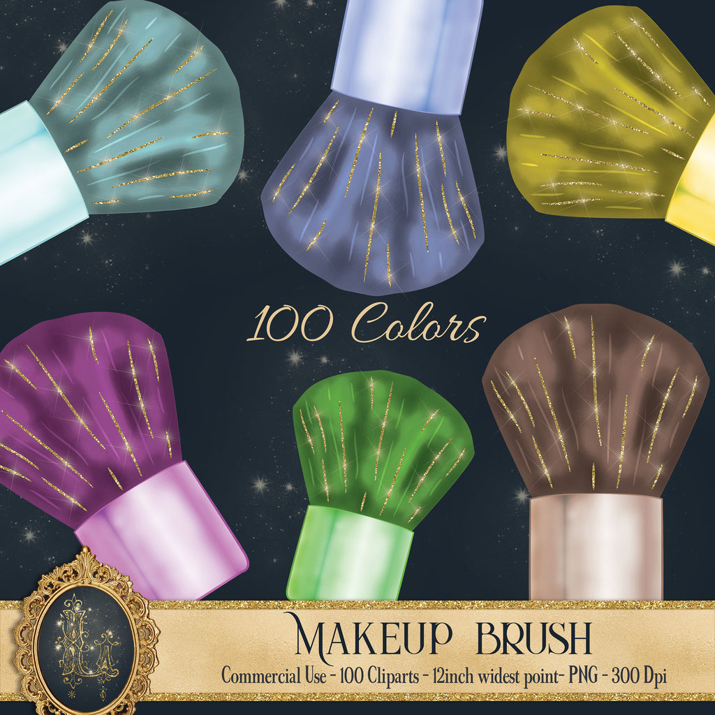 100 Watercolor and Glitter Makeup Brush Cliparts, 300 Dpi, Instant Download, Commercial Use, Transparent,Watercolor,Glitter, Fashion Clipart