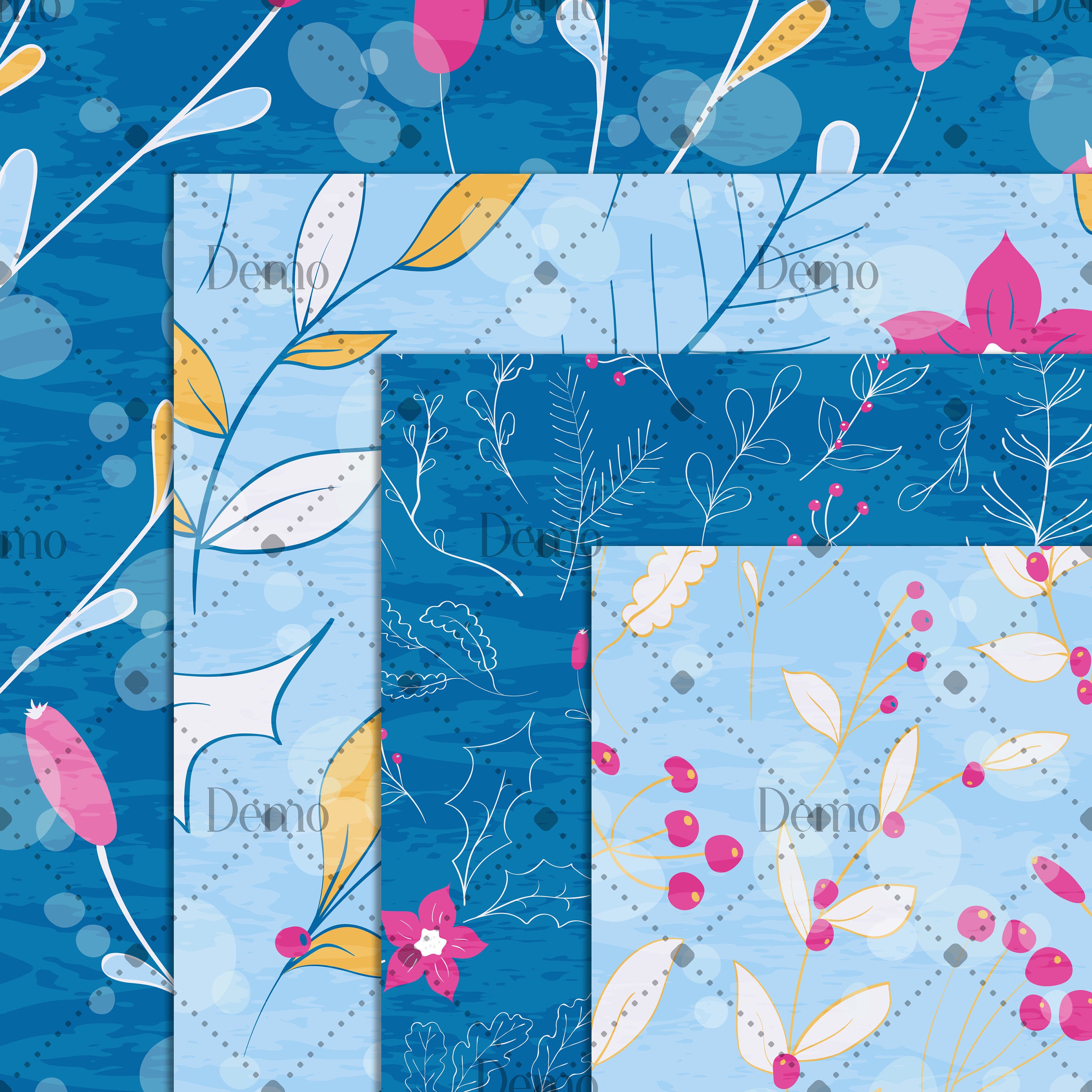 12 Winter Floral Digital Papers in 12 inch, Instant Download, High Resolution 300 Dpi, Commercial Use