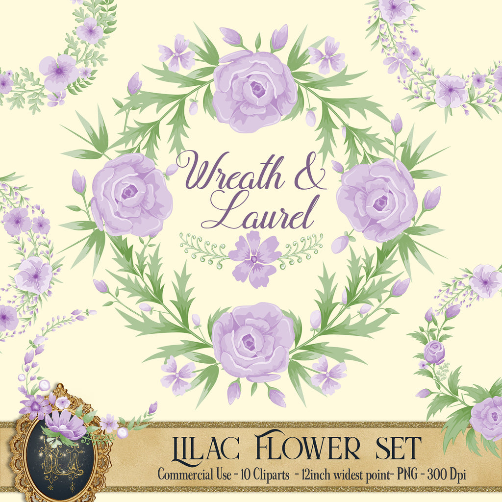 Lilac Flower Sets, Flower Frame, Flower Wreath, Flower Laurel, 300 Dpi, Instant Download, Commercial Use, Lovely, Violet, Purple, Floral