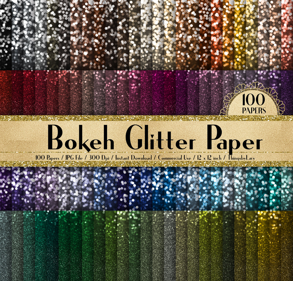 100 Bokeh Glitter Paper in 12&quot; x 12&quot;, 300 Dpi Planner Paper, Commercial Use, Scrapbook Papers, Rainbow Paper, Glitter Paper