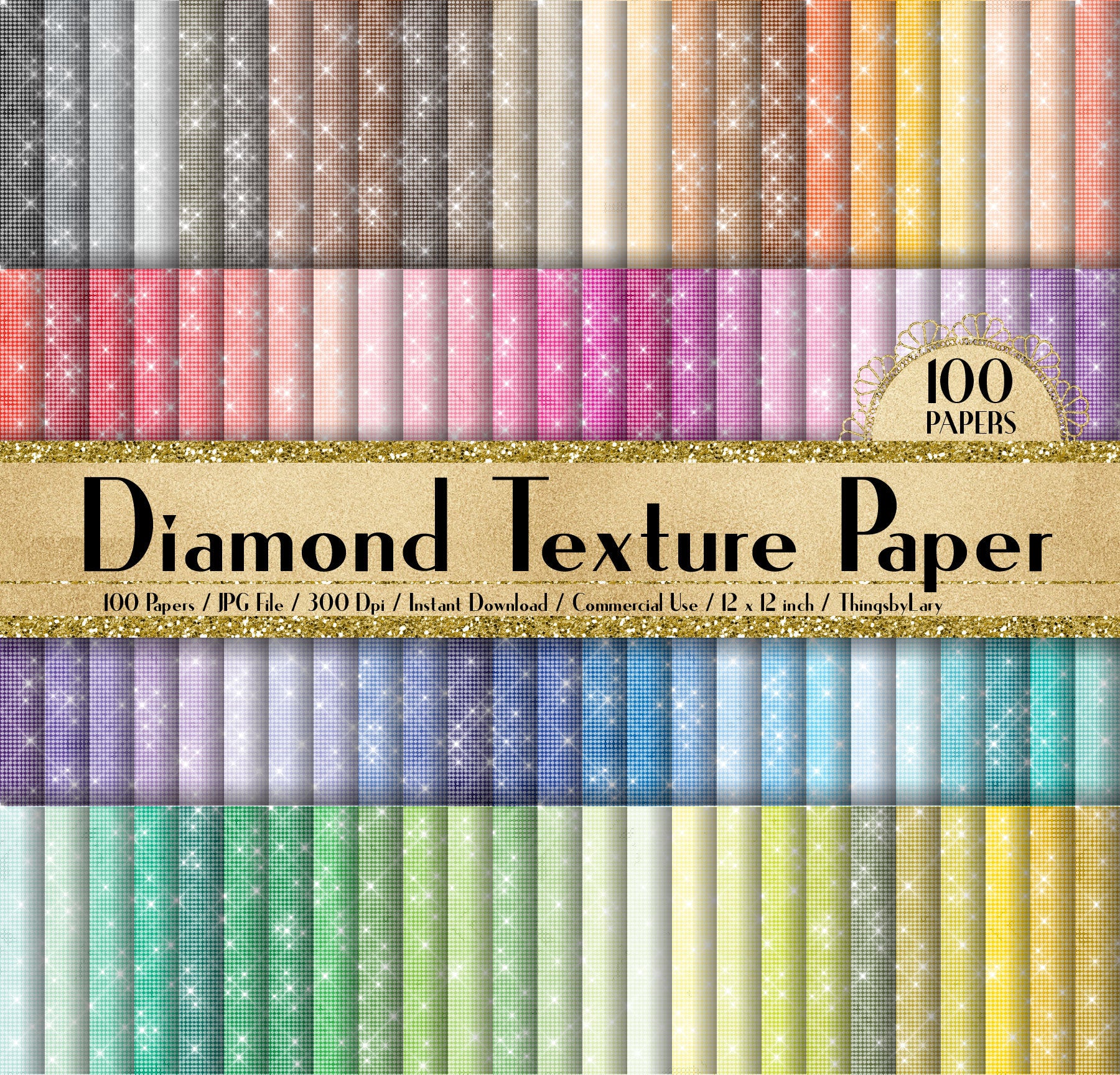 100 Shimmer Diamond Texture Papers in 12inch, 300 Dpi Planner Paper, Scrapbook Paper, Rainbow Paper, Diamond Paper, Valentine Design