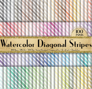 100 Watercolor Diagonal Stripes Paper 03 in 12&quot; x 12&quot;, 300 Dpi Planner Paper, Commercial Use, Scrapbook Papers,Watercolor Diagonal Stripes