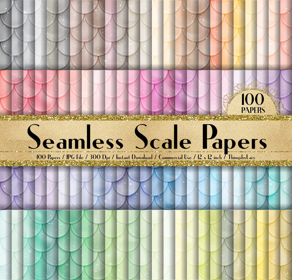 100 Seamless Mermaid Scale Papers, 300 Dpi Planner Paper, Commercial Use, Scrapbook Paper, 100 Digital Papers, Fish Scale Paper