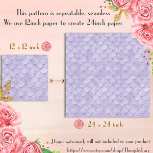 100 Seamless Mermaid Scale Papers, 300 Dpi Planner Paper, Commercial Use, Scrapbook Paper, 100 Digital Papers, Fish Scale Paper