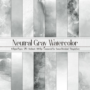 16 Neutral Gray Watercolor Texture Papers in 12inch, 300 Dpi Planner Paper, Scrapbook Paper, Ombre Paper Digital Artistic Watercolor Painted