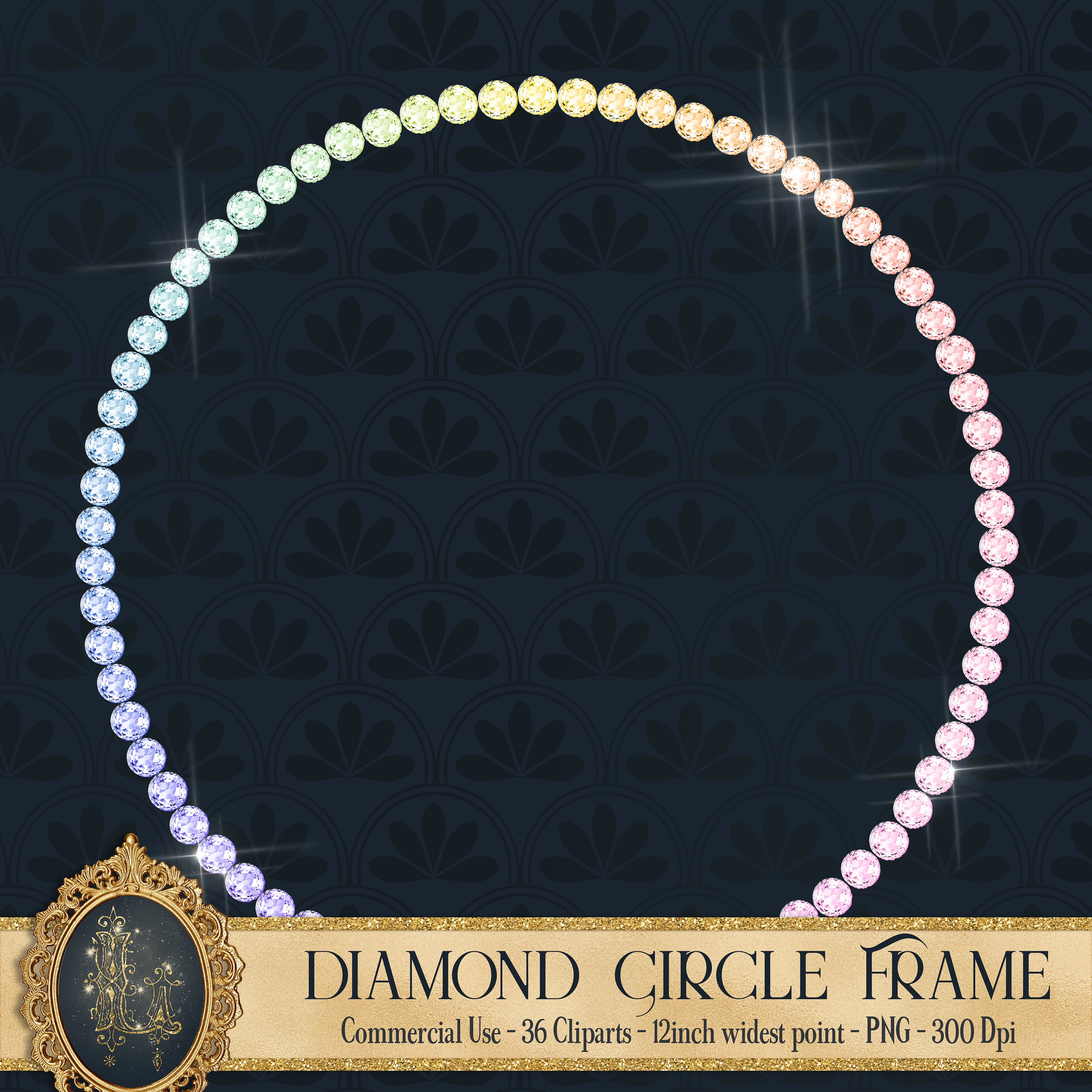 36 Rainbow Diamond Circle Frames,New Year Celebration Party,Instant download,Commercial Use, Planner Clipart, Unicorn Diamond, Diamond Frame