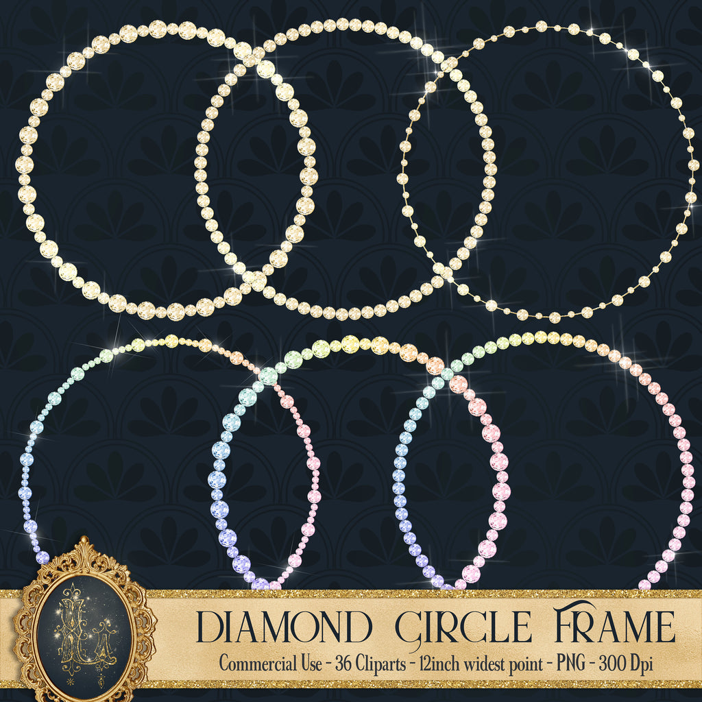 36 Rainbow Diamond Circle Frames,New Year Celebration Party,Instant download,Commercial Use, Planner Clipart, Unicorn Diamond, Diamond Frame