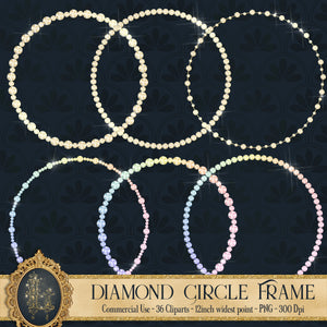 36 Rainbow Diamond Circle Frames,New Year Celebration Party,Instant download,Commercial Use, Planner Clipart, Unicorn Diamond, Diamond Frame