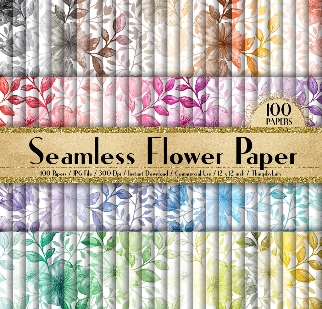 100 Seamless Flower Papers 12 inch 300 Dpi Instant Download Commercial Use, Planner Paper, Scrapbooking Flower Kit, Seamless